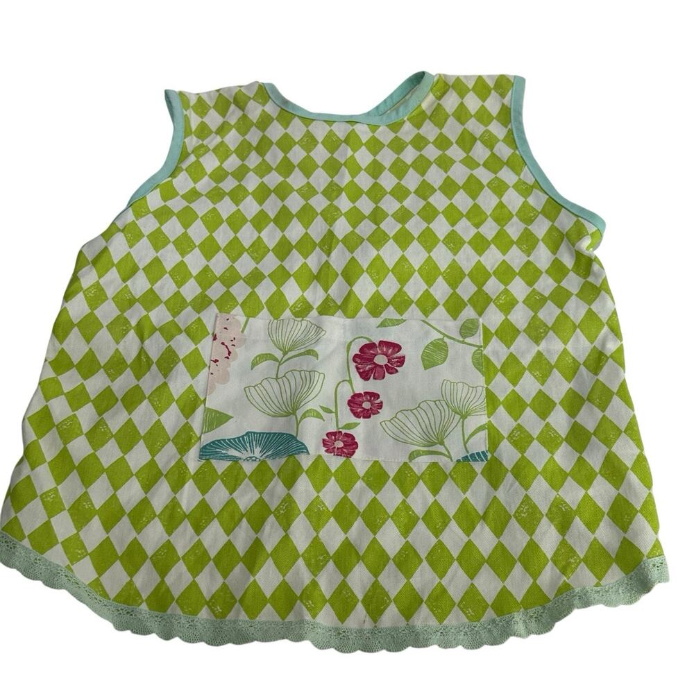 IKEA KRYDDNEJLIKA Children's Apron Floral Diamond Plaid Front Pocket